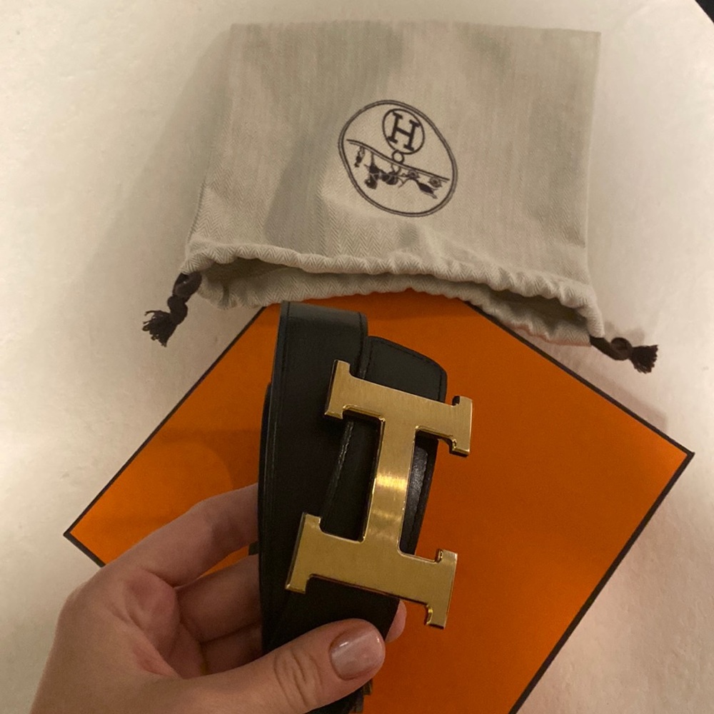 Hermes mens reversible belt and gold buckle